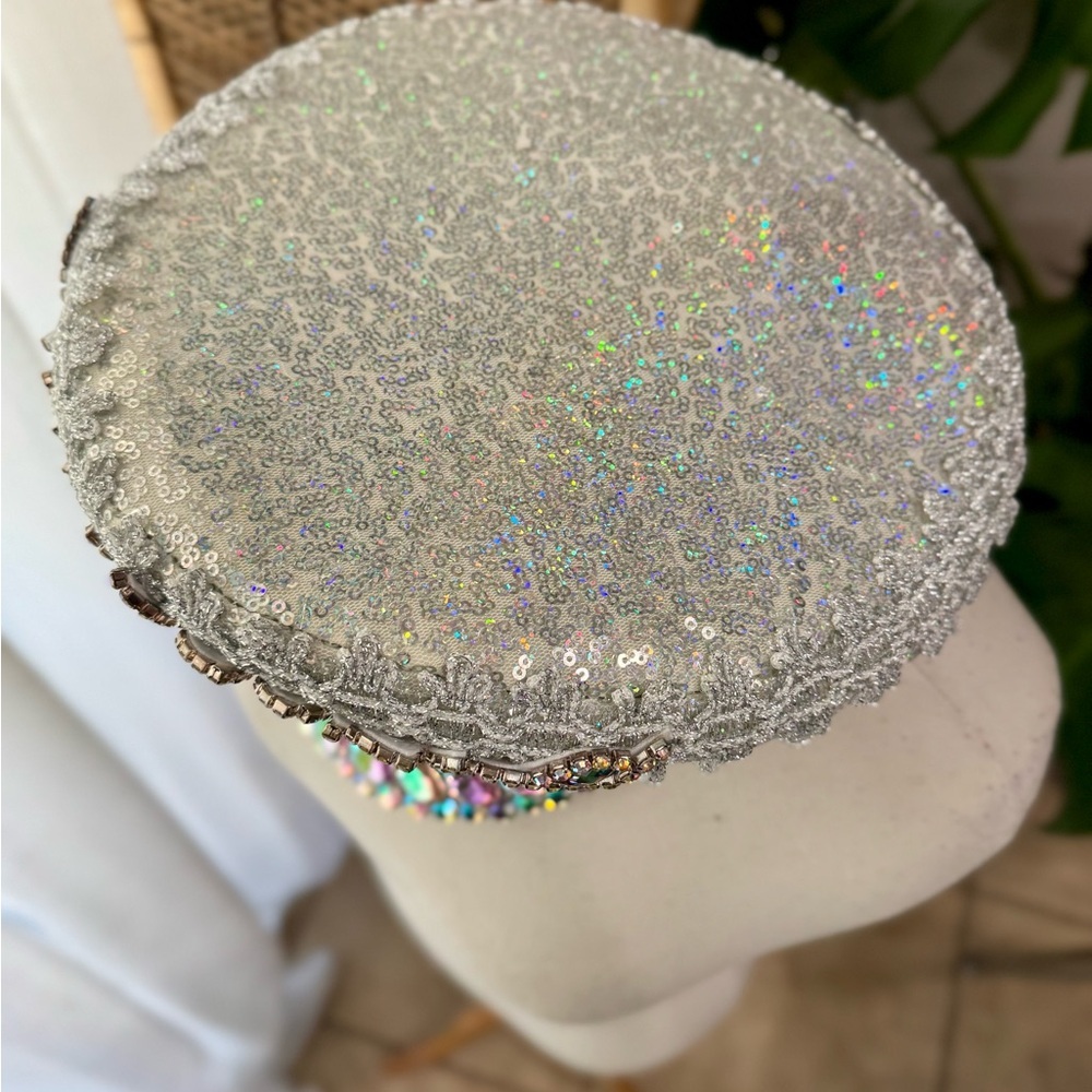 21st birthday festival sequin burning man glamour Silver Embellished‎ hat - Picture 4 of 8